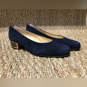 Sandro blue suede pump, mirrored heel, size 37/6.5-7